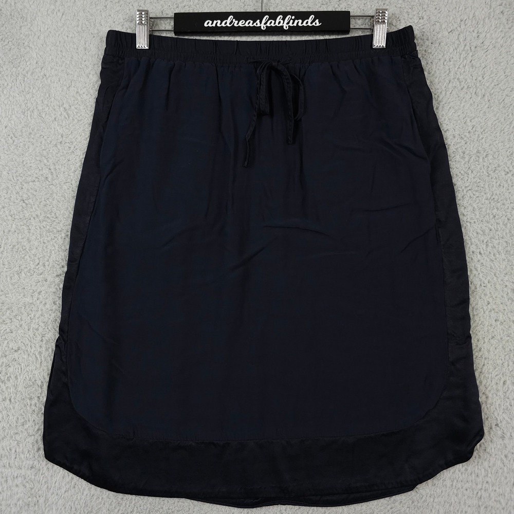 Ann Taylor LOFT Skirt Womens Medium Blue Satin Side Stripe Pull On Pocket Casual